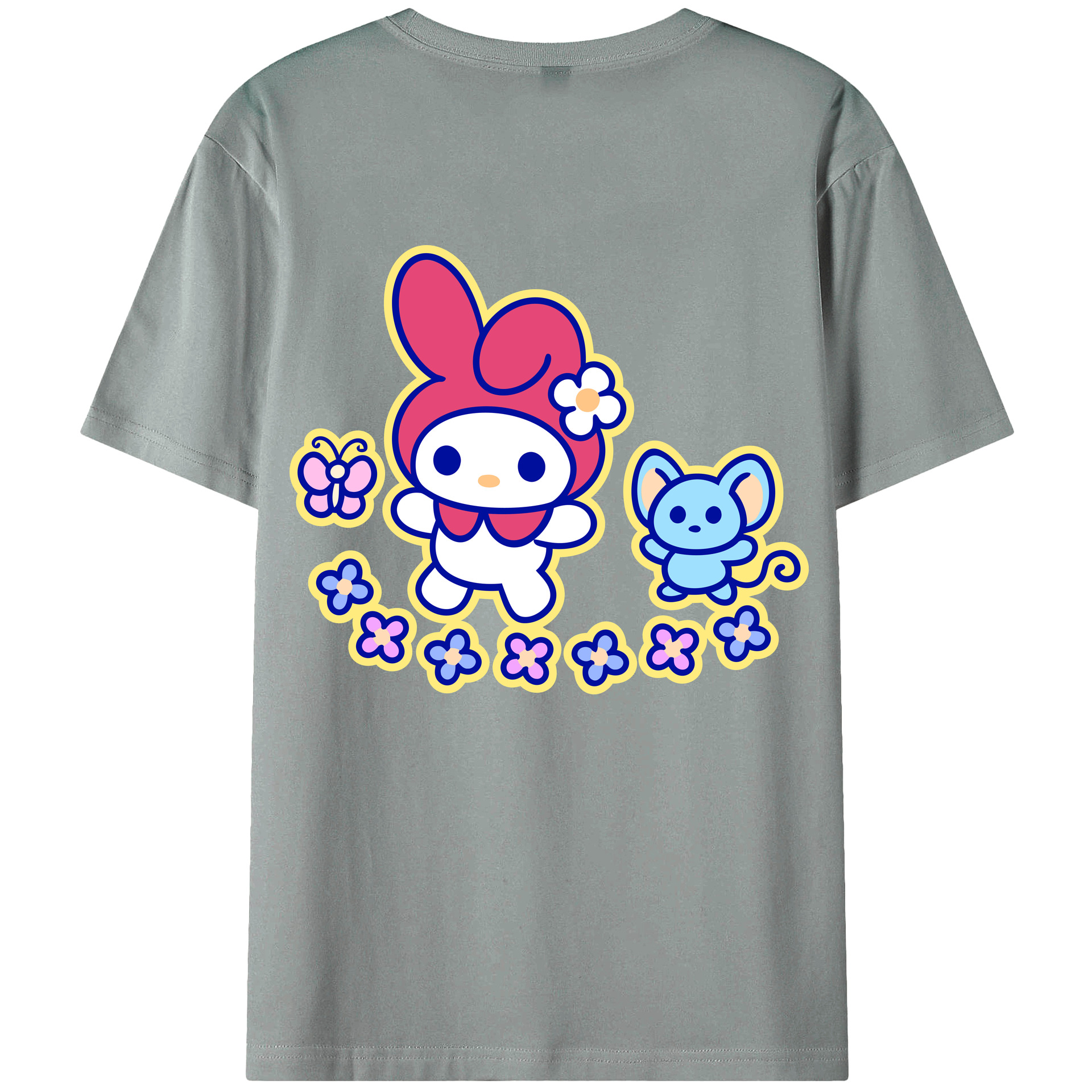 （画像用） Hello Kitty ハローキティ 綿100％ メンズ半袖Tシャツ（バックプリント） 通気性